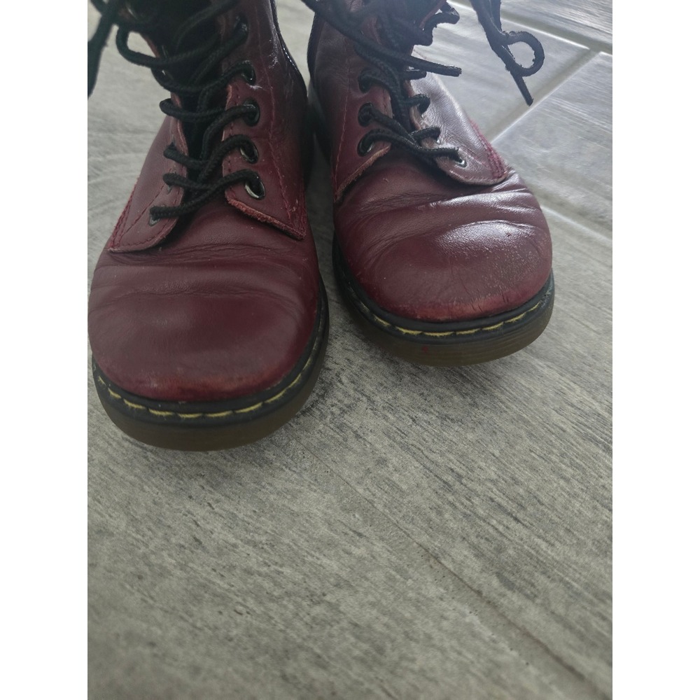 Dr. Martens Delaney Cherry Red Leather Lace Up Side Zip Combat Boots Kids US 11 - Picture 5 of 9